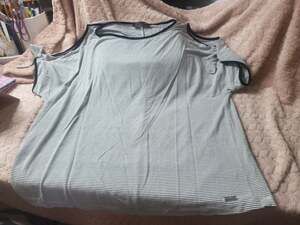 Ivanka Trump Striped Cold Shoulder Short Sleeve Top with Contrast Trim